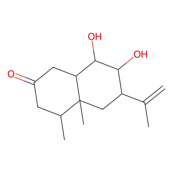 2D Structure of (4S,4aR,6R,7R,8S,8aS)-7,8-dihydroxy-4,4a-dimethyl-6-prop-1-en-2-yl-1,3,4,5,6,7,8,8a-octahydronaphthalen-2-one 2D Structure of (4S,4aR,6R,7R,8S,8aS)-7,8-dihydroxy-4,4a-dimethyl-6-prop-1-en-2-yl-1,3,4,5,6,7,8,8a-octahydronaphthalen-2-one
