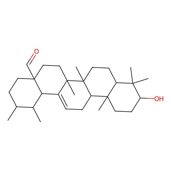 2D Structure of (1S,2R,4aS,6aR,6aS,6bR,8aS,10S,12aR,14bS)-10-hydroxy-1,2,6a,6b,9,9,12a-heptamethyl-2,3,4,5,6,6a,7,8,8a,10,11,12,13,14b-tetradecahydro-1H-picene-4a-carbaldehyde