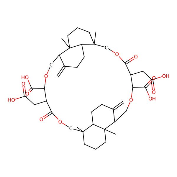 2D Structure of 9,26-Bis(carboxymethyl)-13,17,30,34-tetramethyl-4,21-dimethylidene-10,27-dioxo-7,11,24,28-tetraoxapentacyclo[28.4.0.05,34.013,18.017,22]tetratriacontane-8,25-dicarboxylic acid