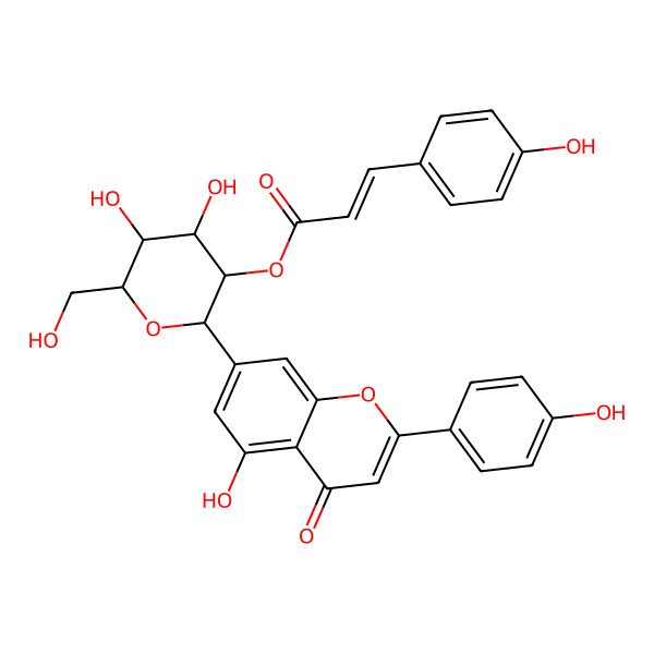 2D Structure of [(2S,3R,4S,5S,6R)-4,5-dihydroxy-2-[5-hydroxy-2-(4-hydroxyphenyl)-4-oxochromen-7-yl]-6-(hydroxymethyl)oxan-3-yl] (E)-3-(4-hydroxyphenyl)prop-2-enoate