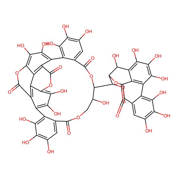 2D Structure of (10R,11S)-10-[(14S,15R,19S)-2,3,4,7,8,9,19-heptahydroxy-12,17-dioxo-13,16-dioxatetracyclo[13.3.1.05,18.06,11]nonadeca-1,3,5(18),6,8,10-hexaen-14-yl]-3,4,5,11,17,18,19,22,23,34,35-undecahydroxy-9,13,25,32-tetraoxaheptacyclo[25.8.0.02,7.015,20.021,30.024,29.028,33]pentatriaconta-1(35),2,4,6,15,17,19,21,23,27,29,33-dodecaene-8,14,26,31-tetrone