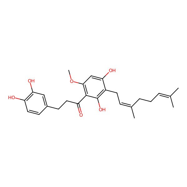 2D Structure of 3-(3,4-Dihydroxyphenyl)-1-[3-(3,7-dimethylocta-2,6-dienyl)-2,4-dihydroxy-6-methoxyphenyl]propan-1-one