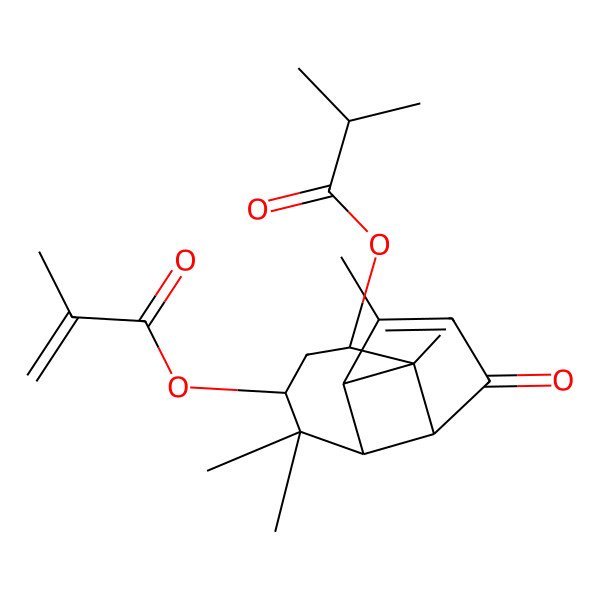 2D Structure of [2,6,6,9-Tetramethyl-5-(2-methylprop-2-enoyloxy)-11-oxo-3-tricyclo[5.4.0.02,8]undec-9-enyl] 2-methylpropanoate