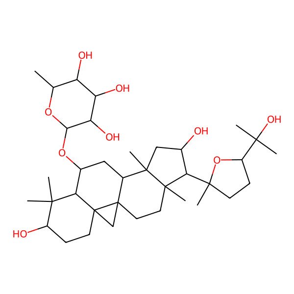 2D Structure of (2R,3R,4R,5R,6S)-2-[[(1S,3R,6S,8R,9S,11S,12S,14S,15R,16R)-6,14-dihydroxy-15-[(2R,5S)-5-(2-hydroxypropan-2-yl)-2-methyloxolan-2-yl]-7,7,12,16-tetramethyl-9-pentacyclo[9.7.0.01,3.03,8.012,16]octadecanyl]oxy]-6-methyloxane-3,4,5-triol