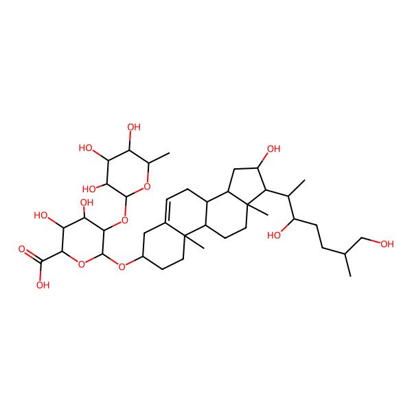 2D Structure of (2S,3S,4S,5R,6R)-6-[[(3S,8S,9S,10R,13S,14S,16S,17R)-17-[(2S,3R,6R)-3,7-dihydroxy-6-methylheptan-2-yl]-16-hydroxy-10,13-dimethyl-2,3,4,7,8,9,11,12,14,15,16,17-dodecahydro-1H-cyclopenta[a]phenanthren-3-yl]oxy]-3,4-dihydroxy-5-[(2S,3R,4R,5R,6S)-3,4,5-trihydroxy-6-methyloxan-2-yl]oxyoxane-2-carboxylic acid