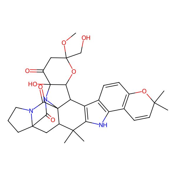 2D Structure of 4-Hydroxy-7-(hydroxymethyl)-7-methoxy-17,17,24,24-tetramethyl-8,16-dioxa-3,22,28-triazanonacyclo[23.6.1.01,28.03,26.04,9.010,26.011,23.012,21.015,20]dotriaconta-11(23),12(21),13,15(20),18-pentaene-2,5,27-trione