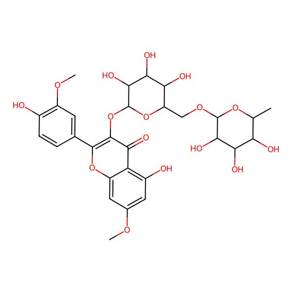 2D Structure of 5-Hydroxy-2-(4-hydroxy-3-methoxyphenyl)-7-methoxy-3-[3,4,5-trihydroxy-6-[(3,4,5-trihydroxy-6-methyloxan-2-yl)oxymethyl]oxan-2-yl]oxychromen-4-one