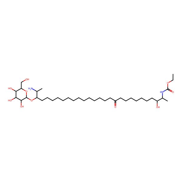 2D Structure of ethyl N-[(2R,3R,26R,27R)-27-amino-3-hydroxy-11-oxo-26-[(2R,3R,4S,5R,6R)-3,4,5-trihydroxy-6-(hydroxymethyl)oxan-2-yl]oxyoctacosan-2-yl]carbamate