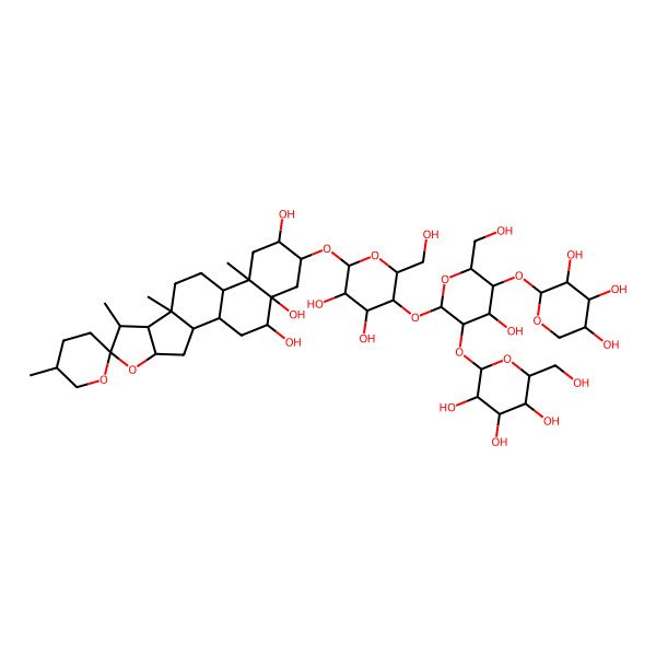 2D Structure of 16-[3,4-Dihydroxy-5-[4-hydroxy-6-(hydroxymethyl)-3-[3,4,5-trihydroxy-6-(hydroxymethyl)oxan-2-yl]oxy-5-(3,4,5-trihydroxyoxan-2-yl)oxyoxan-2-yl]oxy-6-(hydroxymethyl)oxan-2-yl]oxy-5',7,9,13-tetramethylspiro[5-oxapentacyclo[10.8.0.02,9.04,8.013,18]icosane-6,2'-oxane]-15,18,19-triol