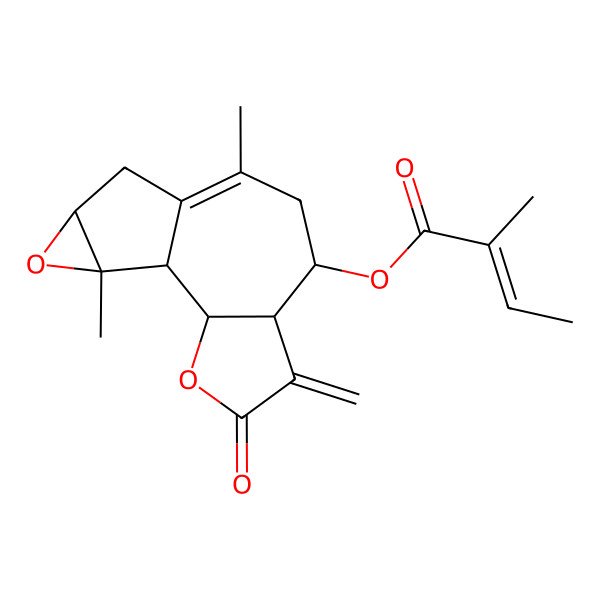 2D Structure of [(1R,2R,6R,7S,12S,14R)-9,14-dimethyl-5-methylidene-4-oxo-3,13-dioxatetracyclo[8.4.0.02,6.012,14]tetradec-9-en-7-yl] (Z)-2-methylbut-2-enoate