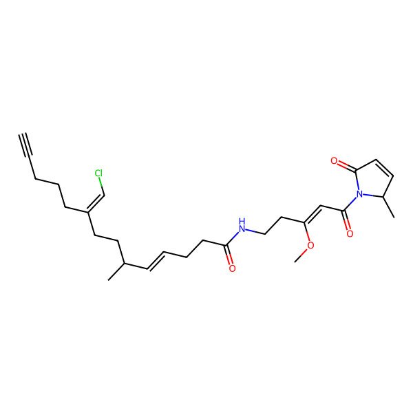 2D Structure of 9-(chloromethylidene)-N-[3-methoxy-5-(2-methyl-5-oxo-2H-pyrrol-1-yl)-5-oxopent-3-enyl]-6-methyltetradec-4-en-13-ynamide