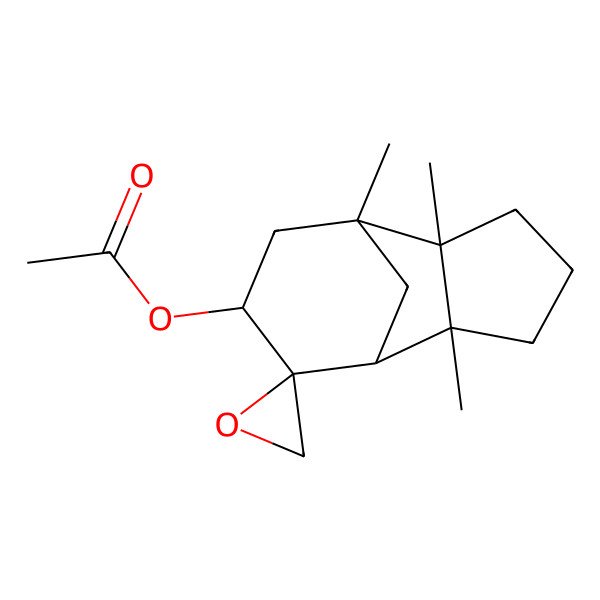 2D Structure of [(1'S,2R,2'R,6'S,7'S,9'R)-1',2',6'-trimethylspiro[oxirane-2,8'-tricyclo[5.3.1.02,6]undecane]-9'-yl] acetate