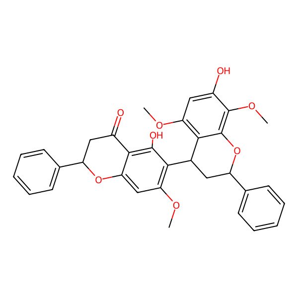 2D Structure of 5-hydroxy-6-(7-hydroxy-5,8-dimethoxy-2-phenyl-3,4-dihydro-2H-chromen-4-yl)-7-methoxy-2-phenyl-2,3-dihydrochromen-4-one
