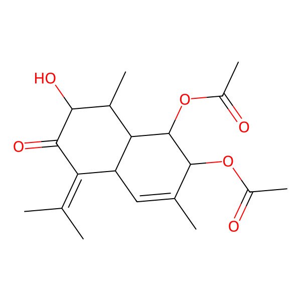 2D Structure of (2-Acetyloxy-7-hydroxy-3,8-dimethyl-6-oxo-5-propan-2-ylidene-1,2,4a,7,8,8a-hexahydronaphthalen-1-yl) acetate 2D Structure of (2-Acetyloxy-7-hydroxy-3,8-dimethyl-6-oxo-5-propan-2-ylidene-1,2,4a,7,8,8a-hexahydronaphthalen-1-yl) acetate