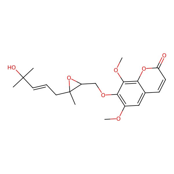 2D Structure of 7-[[(2R,3R)-3-[(E)-4-hydroxy-4-methylpent-2-enyl]-3-methyloxiran-2-yl]methoxy]-6,8-dimethoxychromen-2-one