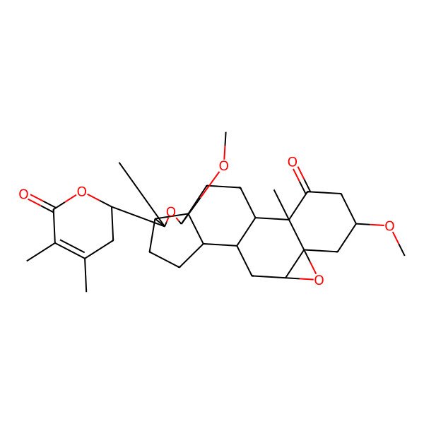 2D Structure of (1S,2S,5S,6R,8S,9R,12S,13R,16R,18S,20R)-6-[(2R)-4,5-dimethyl-6-oxo-2,3-dihydropyran-2-yl]-8,16-dimethoxy-6,13-dimethyl-7,19-dioxahexacyclo[10.9.0.02,9.05,9.013,18.018,20]henicosan-14-one
