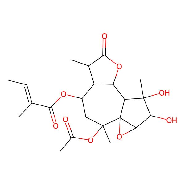 2D Structure of [(1S,2R,4S,5R,6S,9S,10S,11S,12S,13R)-2-acetyloxy-11,12-dihydroxy-2,6,11-trimethyl-7-oxo-8,14-dioxatetracyclo[8.4.0.01,13.05,9]tetradecan-4-yl] (Z)-2-methylbut-2-enoate