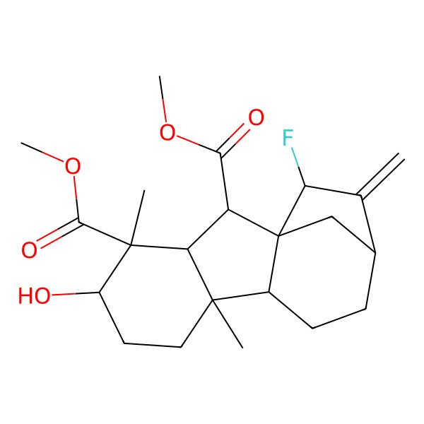 2D Structure of Dimethyl 14-fluoro-5-hydroxy-4,8-dimethyl-13-methylidenetetracyclo[10.2.1.01,9.03,8]pentadecane-2,4-dicarboxylate