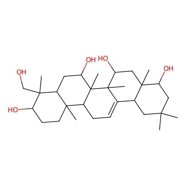 2D Structure of 4-(Hydroxymethyl)-4,6a,6b,8a,11,11,14b-heptamethyl-1,2,3,4a,5,6,7,8,9,10,12,12a,14,14a-tetradecahydropicene-3,6,7,9-tetrol