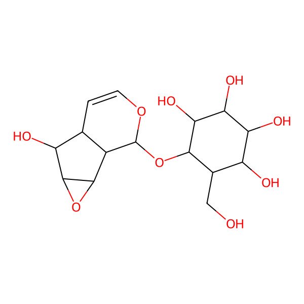 2D Structure of (1S,2R,3S,4R,5R,6R)-5-[[(1R,2R,4S,5S,6S,10S)-5-hydroxy-3,9-dioxatricyclo[4.4.0.02,4]dec-7-en-10-yl]oxy]-6-(hydroxymethyl)cyclohexane-1,2,3,4-tetrol