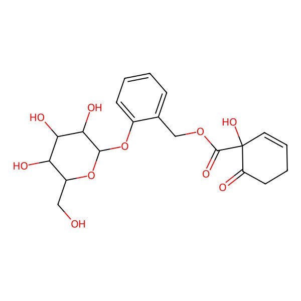 2D Structure of [2-[(2S,3R,4S,5S,6R)-3,4,5-trihydroxy-6-(hydroxymethyl)oxan-2-yl]oxyphenyl]methyl (1R)-1-hydroxy-6-oxocyclohex-2-ene-1-carboxylate