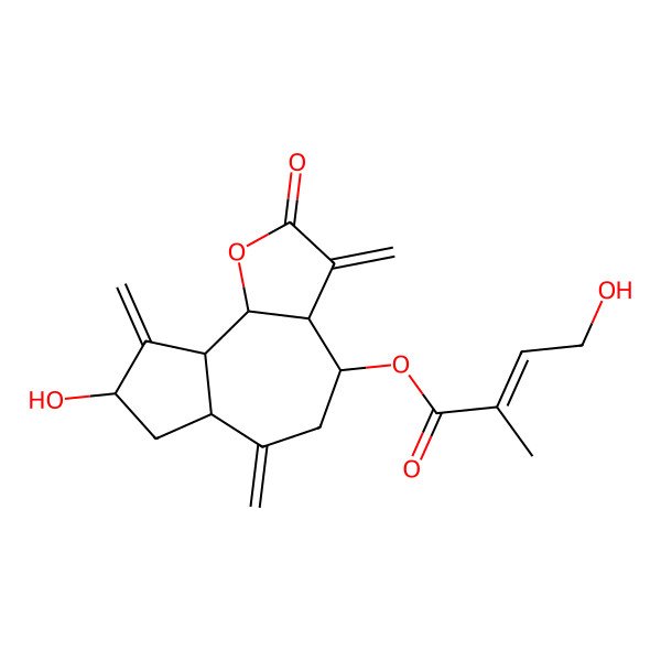 2D Structure of [(3aR,4S,6aR,8S,9aR,9bR)-8-hydroxy-3,6,9-trimethylidene-2-oxo-3a,4,5,6a,7,8,9a,9b-octahydroazuleno[4,5-b]furan-4-yl] (E)-4-hydroxy-2-methylbut-2-enoate