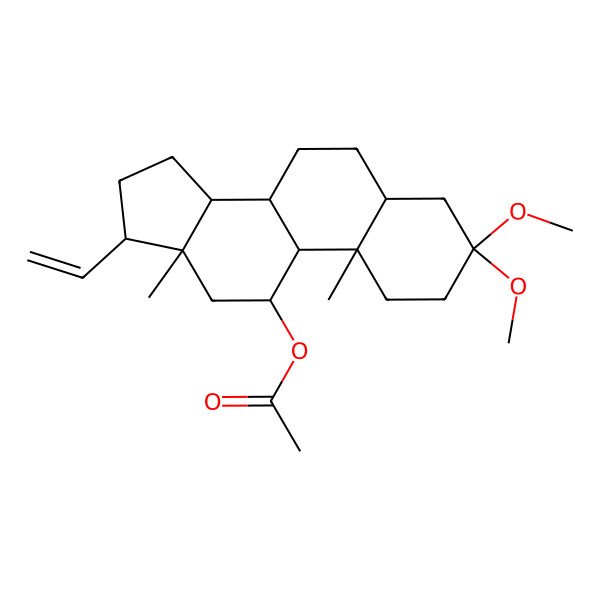 2D Structure of (17-Ethenyl-3,3-dimethoxy-10,13-dimethyl-1,2,4,5,6,7,8,9,11,12,14,15,16,17-tetradecahydrocyclopenta[a]phenanthren-11-yl) acetate