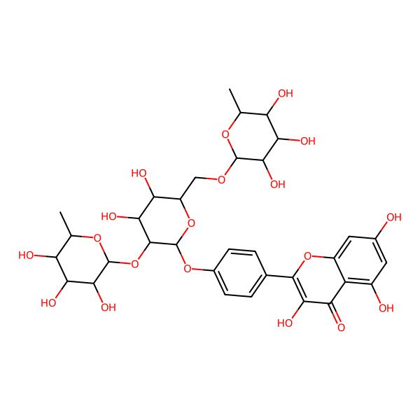 2D Structure of 2-[4-[4,5-Dihydroxy-3-(3,4,5-trihydroxy-6-methyloxan-2-yl)oxy-6-[(3,4,5-trihydroxy-6-methyloxan-2-yl)oxymethyl]oxan-2-yl]oxyphenyl]-3,5,7-trihydroxychromen-4-one