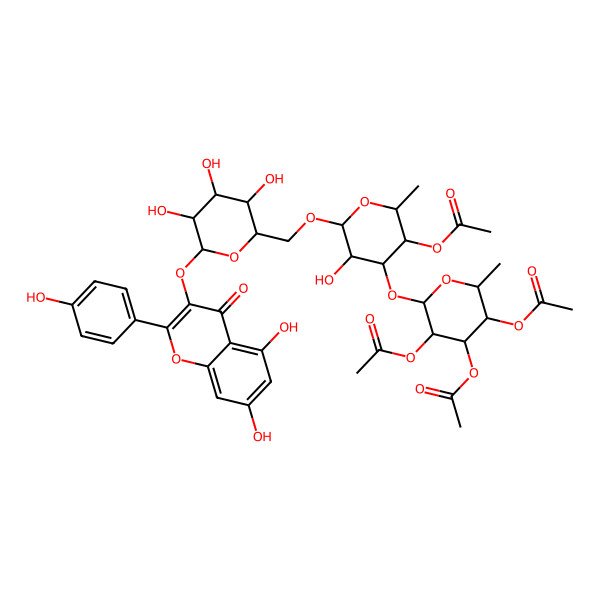 2D Structure of [6-[[6-[5,7-Dihydroxy-2-(4-hydroxyphenyl)-4-oxochromen-3-yl]oxy-3,4,5-trihydroxyoxan-2-yl]methoxy]-5-hydroxy-2-methyl-4-(3,4,5-triacetyloxy-6-methyloxan-2-yl)oxyoxan-3-yl] acetate
