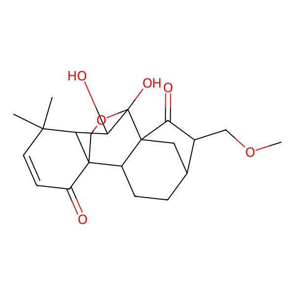 2D Structure of (1S,2S,5R,6S,8S,9S,10S,11R)-9,10-dihydroxy-6-(methoxymethyl)-12,12-dimethyl-17-oxapentacyclo[7.6.2.15,8.01,11.02,8]octadec-13-ene-7,15-dione