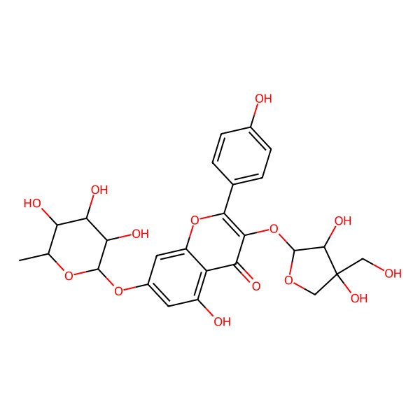2D Structure of 3-[3,4-Dihydroxy-4-(hydroxymethyl)oxolan-2-yl]oxy-5-hydroxy-2-(4-hydroxyphenyl)-7-(3,4,5-trihydroxy-6-methyloxan-2-yl)oxychromen-4-one