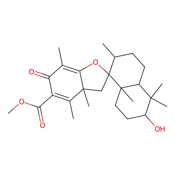 2D Structure of methyl 3-hydroxy-3'a,4,4,4',7,7',8a-heptamethyl-6'-oxospiro[2,3,4a,5,6,7-hexahydro-1H-naphthalene-8,2'-3H-1-benzofuran]-5'-carboxylate