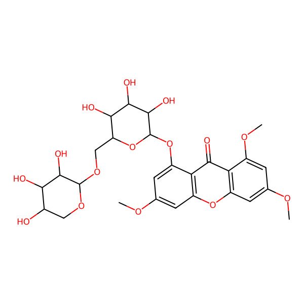 2D Structure of 1,3,6-Trimethoxy-8-[3,4,5-trihydroxy-6-[(3,4,5-trihydroxyoxan-2-yl)oxymethyl]oxan-2-yl]oxyxanthen-9-one