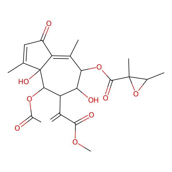 2D Structure of [(5R,6R,7R,8S,8aR)-8-acetyloxy-6,8a-dihydroxy-7-(3-methoxy-3-oxoprop-1-en-2-yl)-1,4-dimethyl-3-oxo-5,6,7,8-tetrahydroazulen-5-yl] (2S,3R)-2,3-dimethyloxirane-2-carboxylate