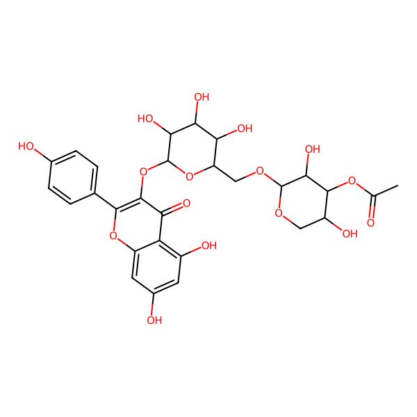 2D Structure of [(2S,3S,4S,5S)-2-[[(2R,3S,4S,5R,6S)-6-[5,7-dihydroxy-2-(4-hydroxyphenyl)-4-oxochromen-3-yl]oxy-3,4,5-trihydroxyoxan-2-yl]methoxy]-3,5-dihydroxyoxan-4-yl] acetate