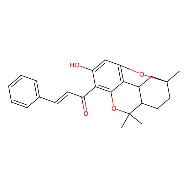 2D Structure of 1-(9-Hydroxy-1,5,5-trimethyl-6,15-dioxatetracyclo[9.3.1.04,13.07,12]pentadeca-7,9,11-trien-8-yl)-3-phenylprop-2-en-1-one