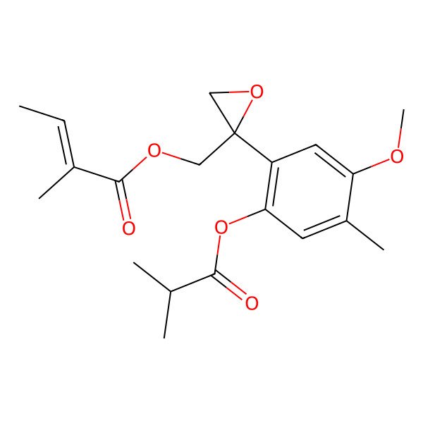 2D Structure of [(2S)-2-[5-methoxy-4-methyl-2-(2-methylpropanoyloxy)phenyl]oxiran-2-yl]methyl (E)-2-methylbut-2-enoate