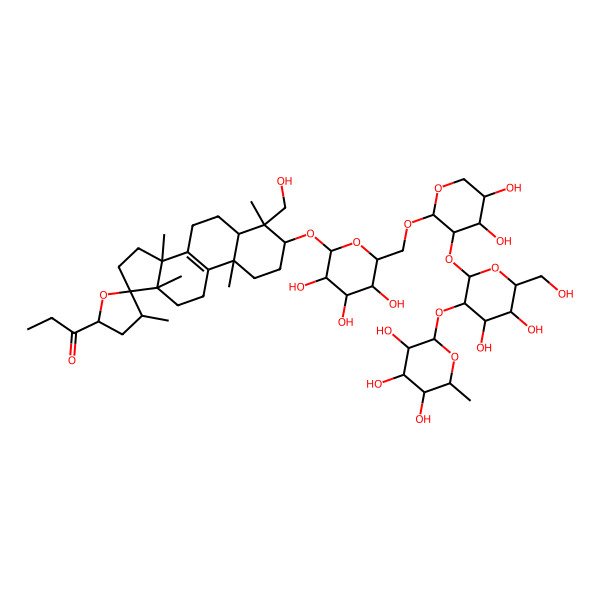 2D Structure of 1-[(2'S,3S,4S,4'R,5R,10S,13S,14S,17S)-3-[(2R,3R,4S,5S,6R)-6-[[(2R,3S,4R,5R)-3-[(2S,3R,4S,5S,6R)-4,5-dihydroxy-6-(hydroxymethyl)-3-[(2S,3R,4R,5R,6S)-3,4,5-trihydroxy-6-methyloxan-2-yl]oxyoxan-2-yl]oxy-4,5-dihydroxyoxan-2-yl]oxymethyl]-3,4,5-trihydroxyoxan-2-yl]oxy-4-(hydroxymethyl)-4,4',10,13,14-pentamethylspiro[1,2,3,5,6,7,11,12,15,16-decahydrocyclopenta[a]phenanthrene-17,5'-oxolane]-2'-yl]propan-1-one