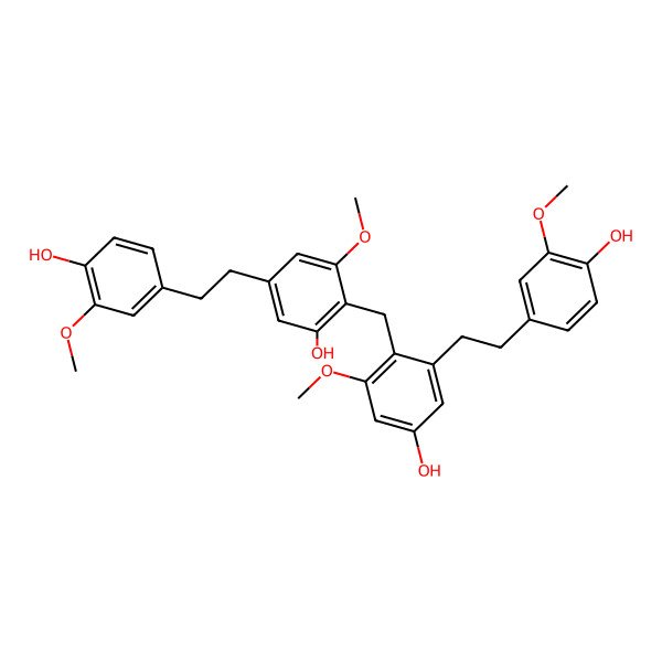 2D Structure of 2-[[4-Hydroxy-2-[2-(4-hydroxy-3-methoxyphenyl)ethyl]-6-methoxyphenyl]methyl]-5-[2-(4-hydroxy-3-methoxyphenyl)ethyl]-3-methoxyphenol