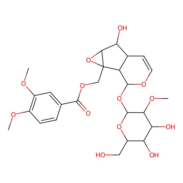 2D Structure of [(1S,2S,4S,5S,6R,10S)-10-[(2S,3R,4S,5S,6R)-4,5-dihydroxy-6-(hydroxymethyl)-3-methoxyoxan-2-yl]oxy-5-hydroxy-3,9-dioxatricyclo[4.4.0.02,4]dec-7-en-2-yl]methyl 3,4-dimethoxybenzoate