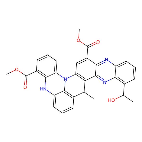 2D Structure of Dimethyl 11-(1-hydroxyethyl)-16-methyl-1,6,13,22-tetrazaheptacyclo[15.11.1.02,15.05,14.07,12.021,29.023,28]nonacosa-2(15),3,5,7,9,11,13,17(29),18,20,23,25,27-tridecaene-4,24-dicarboxylate