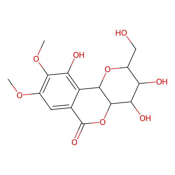 2D Structure of (2R,3S,4S,4aR,10bS)-3,4,10-trihydroxy-2-(hydroxymethyl)-8,9-dimethoxy-3,4,4a,10b-tetrahydro-2H-pyrano[3,2-c]isochromen-6-one