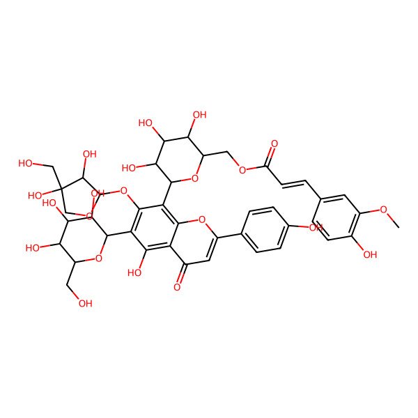 2D Structure of [(2R,3S,4R,5R,6S)-6-[7-[(2S,3R,4R)-3,4-dihydroxy-4-(hydroxymethyl)oxolan-2-yl]oxy-5-hydroxy-2-(4-hydroxyphenyl)-4-oxo-6-[(2S,3R,4R,5S,6R)-3,4,5-trihydroxy-6-(hydroxymethyl)oxan-2-yl]chromen-8-yl]-3,4,5-trihydroxyoxan-2-yl]methyl (E)-3-(4-hydroxy-3-methoxyphenyl)prop-2-enoate