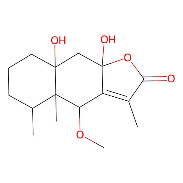 2D Structure of 8a,9a-Dihydroxy-4-methoxy-3,4a,5-trimethyl-4,5,6,7,8,9-hexahydrobenzo[f][1]benzofuran-2-one