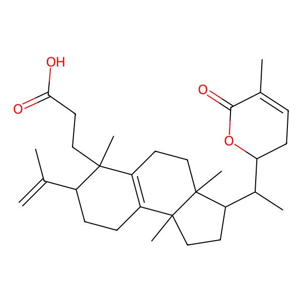 2D Structure of 3-[3a,6,9b-Trimethyl-3-[1-(5-methyl-6-oxo-2,3-dihydropyran-2-yl)ethyl]-7-prop-1-en-2-yl-1,2,3,4,5,7,8,9-octahydrocyclopenta[a]naphthalen-6-yl]propanoic acid