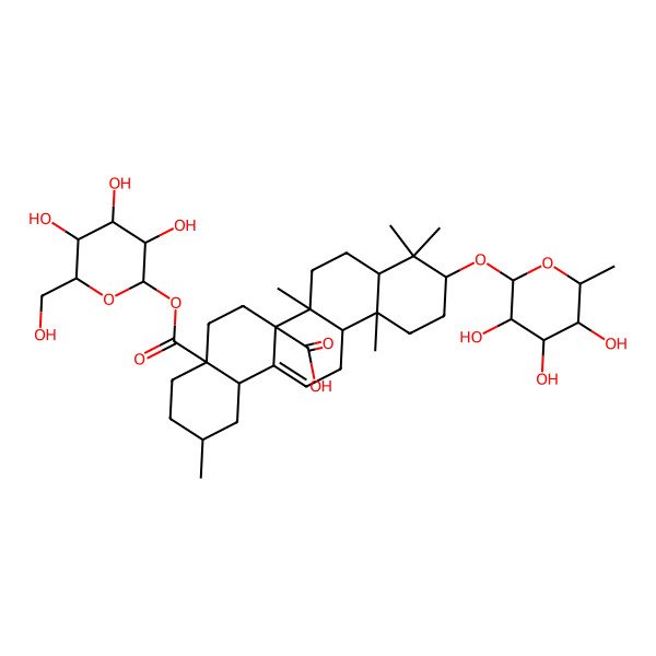 2D Structure of 2,6b,9,9,12a-pentamethyl-4a-[3,4,5-trihydroxy-6-(hydroxymethyl)oxan-2-yl]oxycarbonyl-10-(3,4,5-trihydroxy-6-methyloxan-2-yl)oxy-2,3,4,5,6,6a,7,8,8a,10,11,12,13,14b-tetradecahydro-1H-picene-6a-carboxylic acid