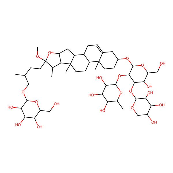 2D Structure of (2S,3R,4R,5R,6S)-2-[(2R,3R,4S,5R,6R)-5-hydroxy-6-(hydroxymethyl)-2-[[(1S,2S,4S,6S,7S,8R,9S,12S,13R,16S)-6-methoxy-7,9,13-trimethyl-6-[(3R)-3-methyl-4-[(2R,3R,4S,5S,6R)-3,4,5-trihydroxy-6-(hydroxymethyl)oxan-2-yl]oxybutyl]-5-oxapentacyclo[10.8.0.02,9.04,8.013,18]icos-18-en-16-yl]oxy]-4-[(2S,3R,4S,5S)-3,4,5-trihydroxyoxan-2-yl]oxyoxan-3-yl]oxy-6-methyloxane-3,4,5-triol
