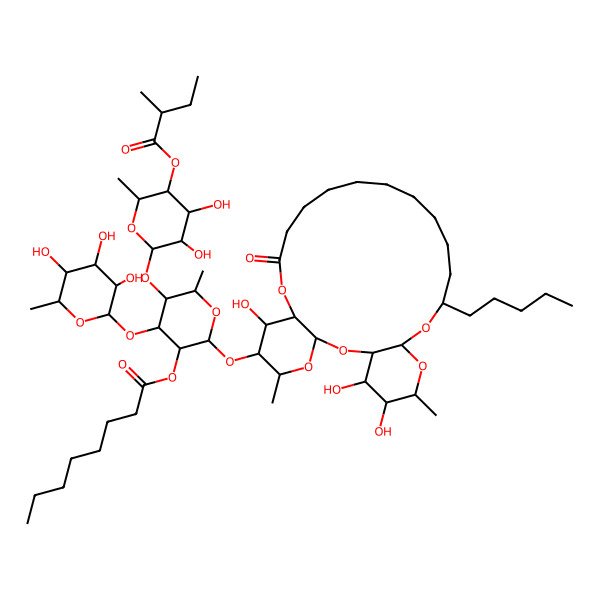 2D Structure of [5-[3,4-Dihydroxy-6-methyl-5-(2-methylbutanoyloxy)oxan-2-yl]oxy-6-methyl-2-[(7,25,26-trihydroxy-5,24-dimethyl-10-oxo-20-pentyl-2,4,9,21,23-pentaoxatricyclo[20.4.0.03,8]hexacosan-6-yl)oxy]-4-(3,4,5-trihydroxy-6-methyloxan-2-yl)oxyoxan-3-yl] octanoate