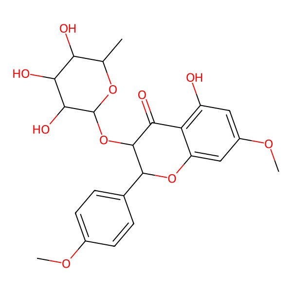 2D Structure of (2R,3R)-5-hydroxy-7-methoxy-2-(4-methoxyphenyl)-3-[(2S,3R,4R,5R,6R)-3,4,5-trihydroxy-6-methyloxan-2-yl]oxy-2,3-dihydrochromen-4-one