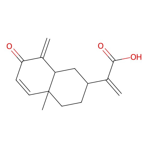 2D Structure of 2-[(2R,4aS,8aR)-4a-methyl-8-methylidene-7-oxo-2,3,4,8a-tetrahydro-1H-naphthalen-2-yl]prop-2-enoic acid